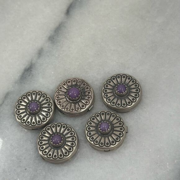 Vintage Sterling silver Navajo purple turquoise button covers - Picture 1 of 5